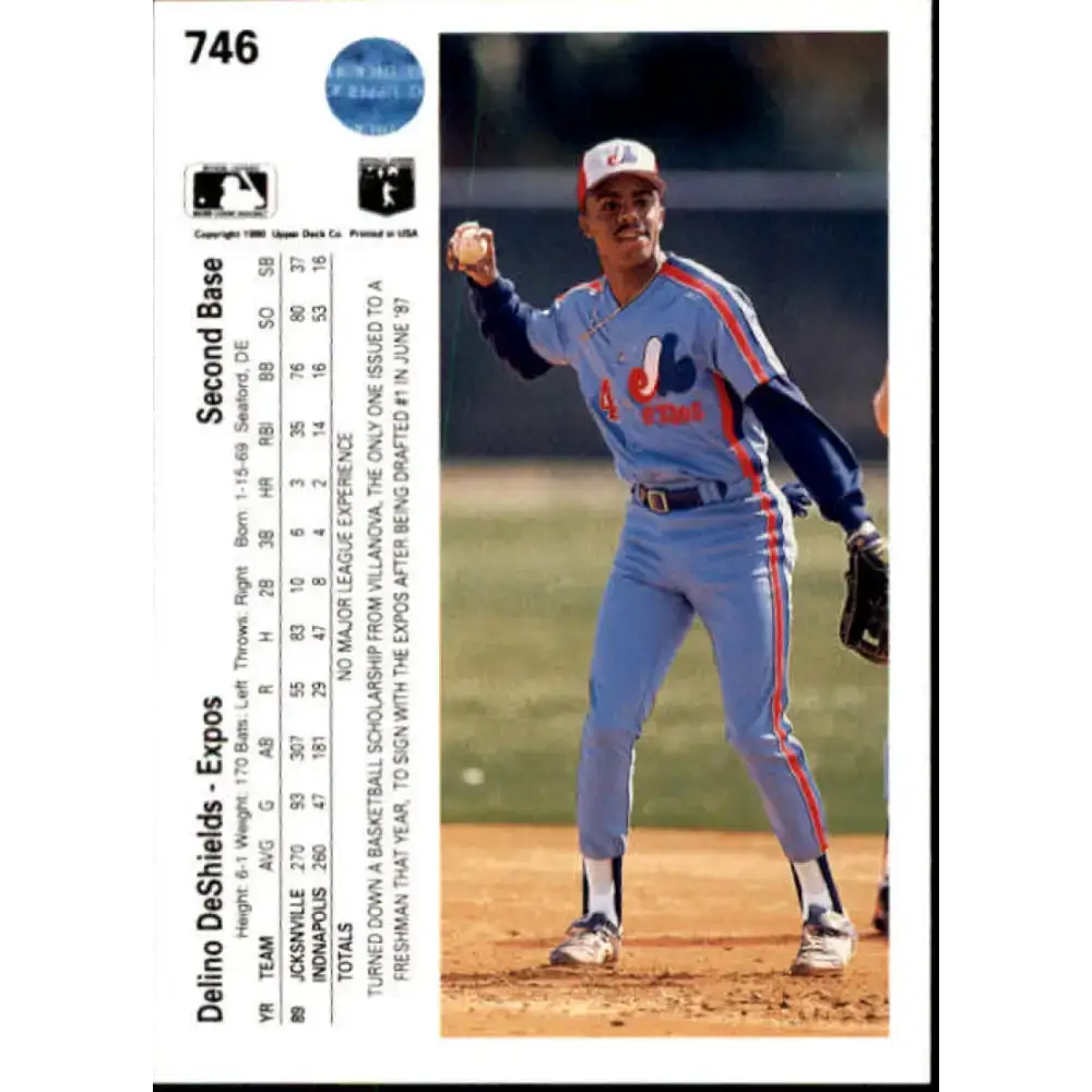 1990 Upper Deck #746 Delino DeShields NM-MT RC Rookie Montreal Expos Baseball Card - Baseball Card Single
