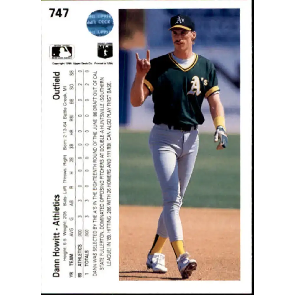 1990 Upper Deck #747 Dann Howitt NM-MT RC Rookie Oakland Athletics Baseball Card - Baseball Card Single