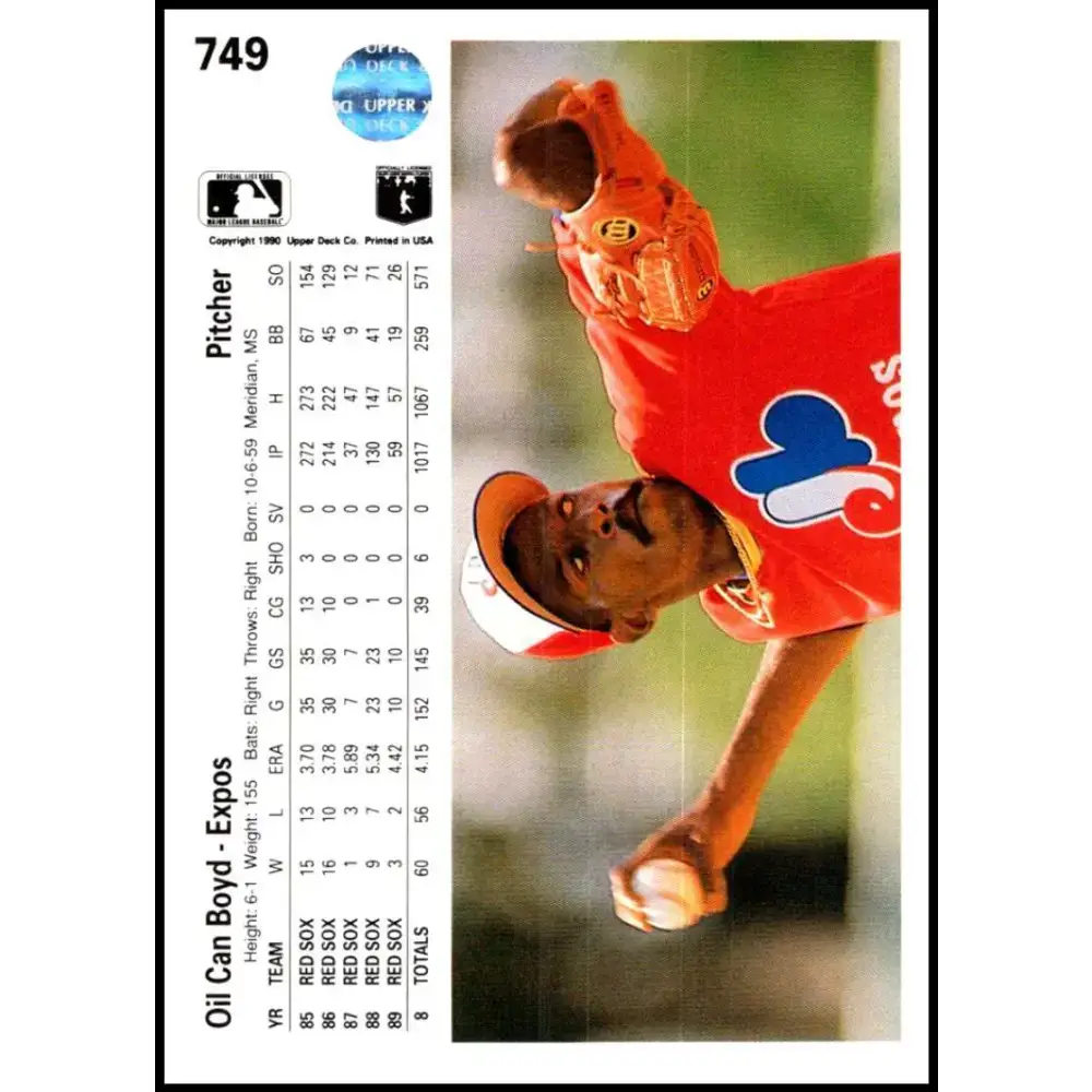 1990 Upper Deck #749 Oil Can Boyd NM-MT Montreal Expos Baseball Card - Baseball Card Single