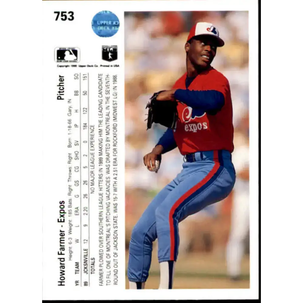 1990 Upper Deck #753 Howard Farmer NM-MT RC Rookie Montreal Expos Baseball Card - Baseball Card Single