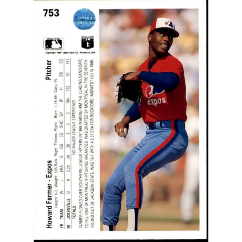1990 Upper Deck #753 Howard Farmer NM-MT RC Rookie Montreal Expos Baseball Card - Baseball Card Single