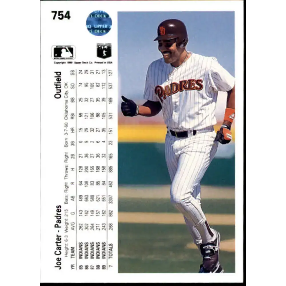 1990 Upper Deck #754 Joe Carter NM-MT San Diego Padres Baseball Card - Baseball Card Single