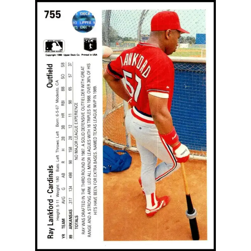1990 Upper Deck #755 Ray Lankford NM-MT RC Rookie St. Louis Cardinals Baseball Card - Baseball Card Single