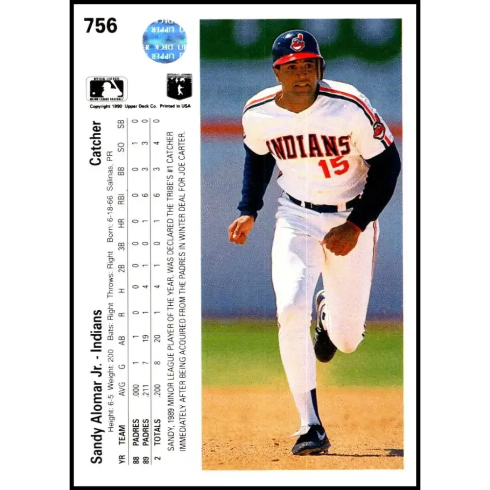 1990 Upper Deck #756 Sandy Alomar Jr. NM-MT Cleveland Indians Baseball Card - Baseball Card Single