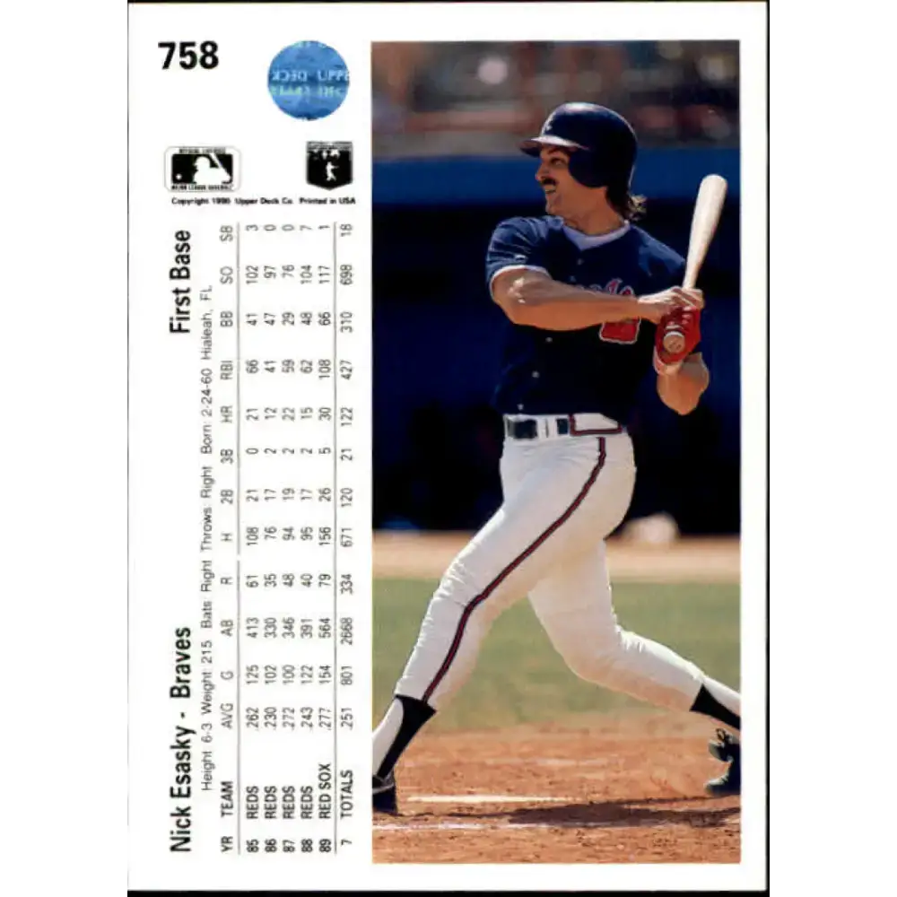 1990 Upper Deck #758 Nick Esasky NM-MT Atlanta Braves Baseball Card - Baseball Card Single
