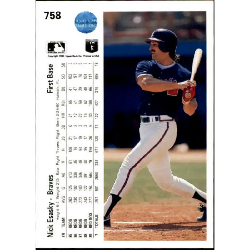 1990 Upper Deck #758 Nick Esasky NM-MT Atlanta Braves Baseball Card - Baseball Card Single