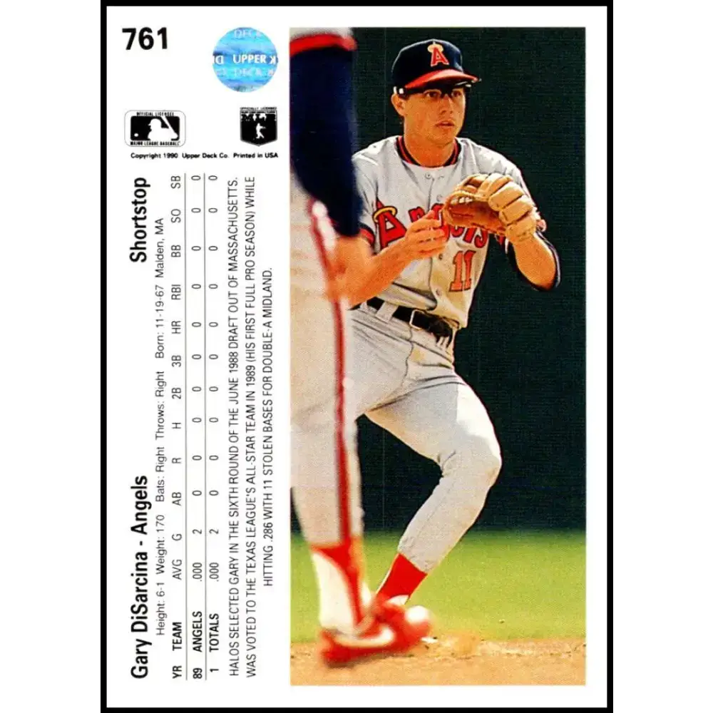 1990 Upper Deck #761 Gary DiSarcina NM-MT RC Rookie California Angels Baseball Card - Baseball Card Single