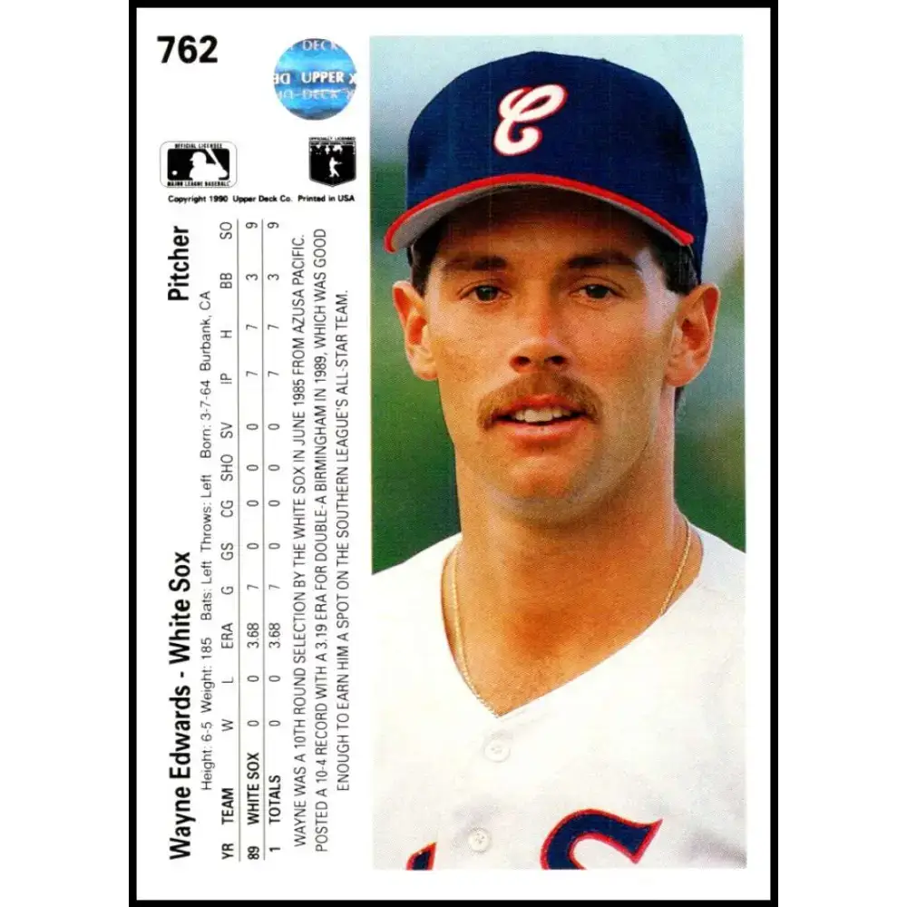 1990 Upper Deck #762 Wayne Edwards NM-MT RC Rookie Chicago White Sox Baseball Card - Baseball Card Single