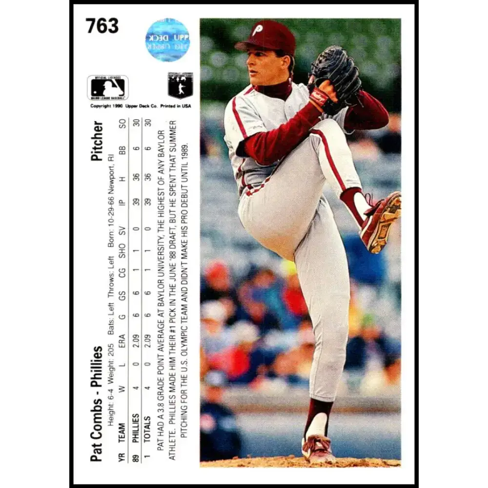 1990 Upper Deck #763 Pat Combs NM-MT Philadelphia Phillies Baseball Card - Baseball Card Single