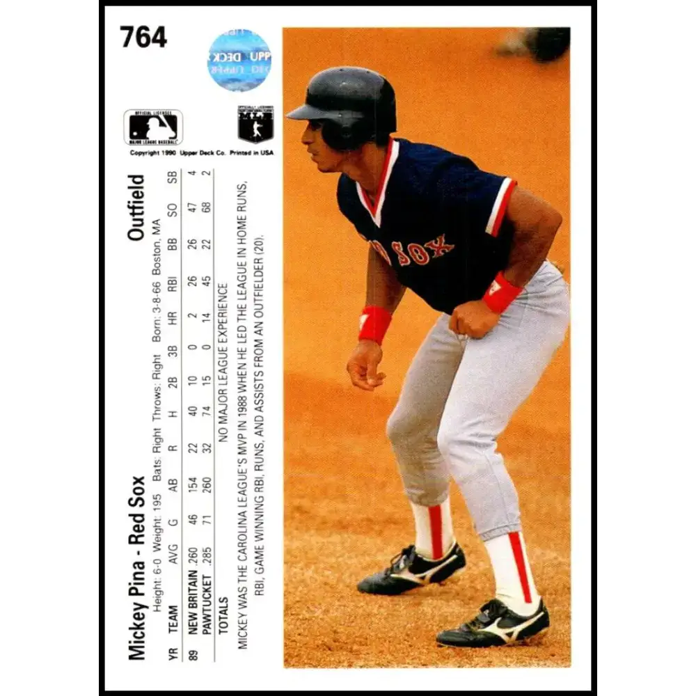 1990 Upper Deck #764 Mickey Pina NM-MT RC Rookie Boston Red Sox Baseball Card - Baseball Card Single