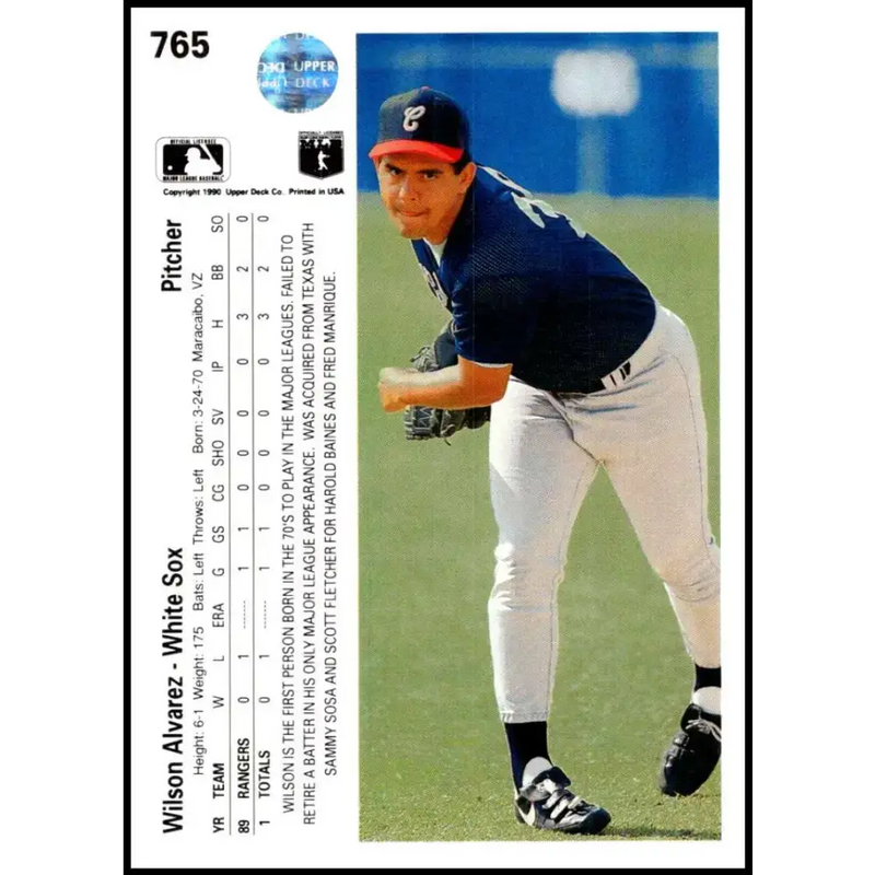 1990 Upper Deck #765 Wilson Alvarez NM-MT RC Rookie Chicago White Sox Baseball Card - Baseball Card Single