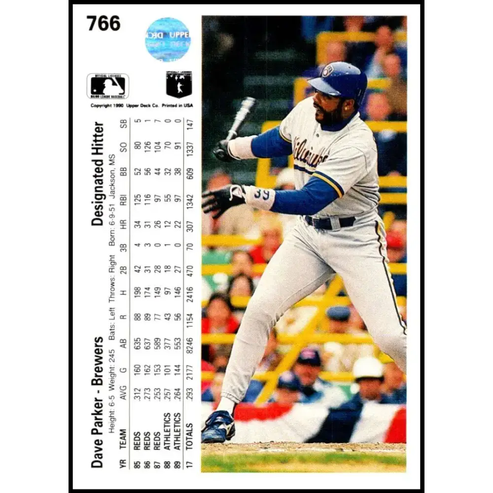 1990 Upper Deck #766 Dave Parker NM-MT Milwaukee Brewers Baseball Card - Baseball Card Single
