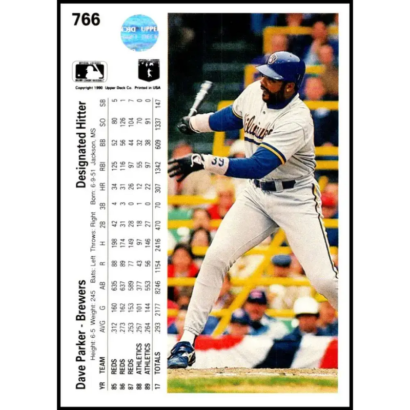 1990 Upper Deck #766 Dave Parker NM-MT Milwaukee Brewers Baseball Card - Baseball Card Single