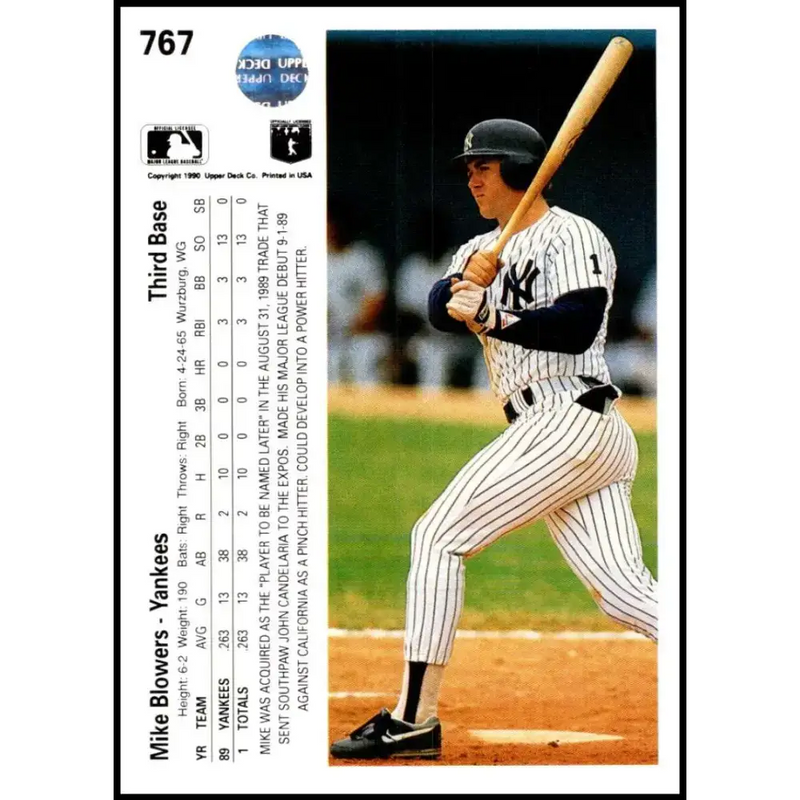 1990 Upper Deck #767 Mike Blowers NM-MT RC Rookie New York Yankees Baseball Card - Baseball Card Single
