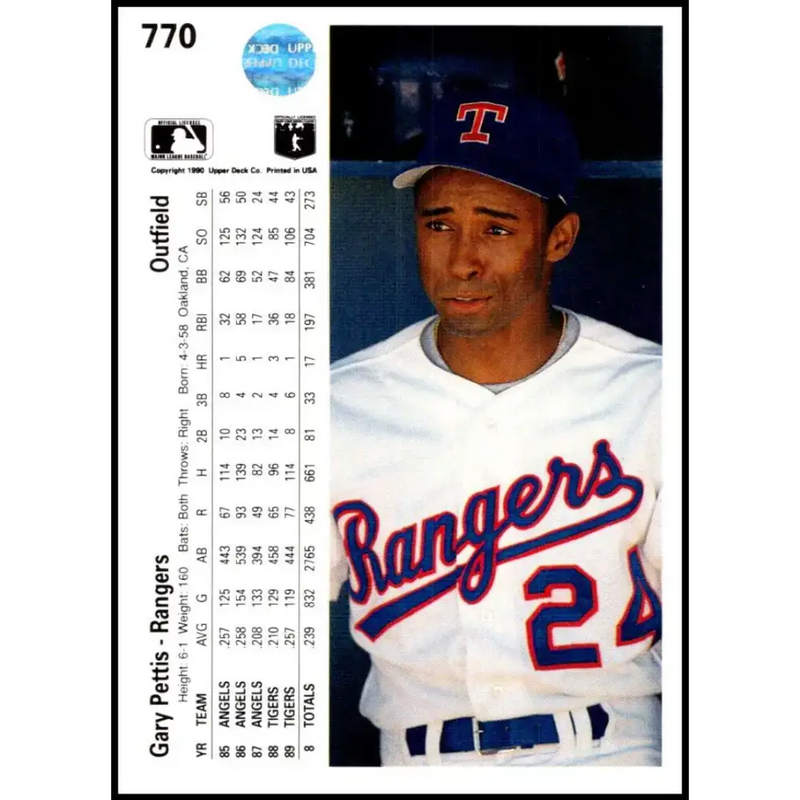 1990 Upper Deck #770 Gary Pettis NM-MT Texas Rangers Baseball Card - Baseball Card Single