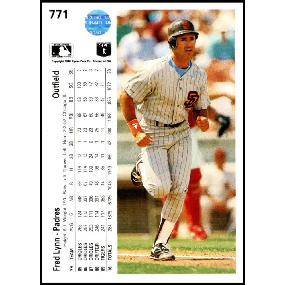 1990 Upper Deck #771 Fred Lynn NM-MT San Diego Padres Baseball Card - Baseball Card Single