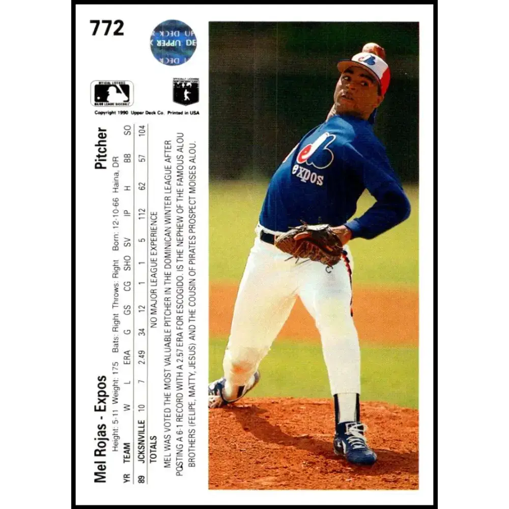 1990 Upper Deck #772 Mel Rojas NM-MT RC Rookie Montreal Expos Baseball Card - Baseball Card Single