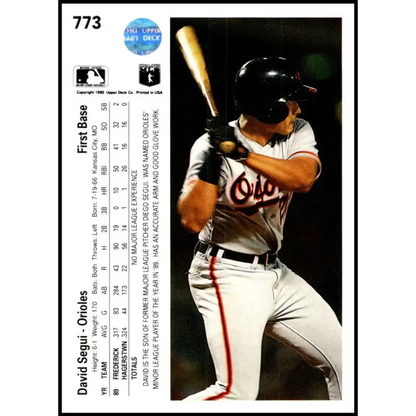1990 Upper Deck #773 David Segui NM-MT RC Rookie Baltimore Orioles Baseball Card