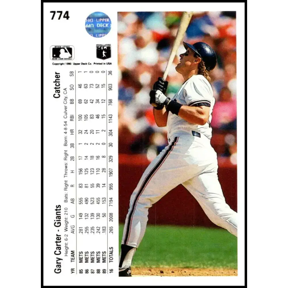 1990 Upper Deck #774 Gary Carter NM-MT San Francisco Giants Baseball Card - Baseball Card Single