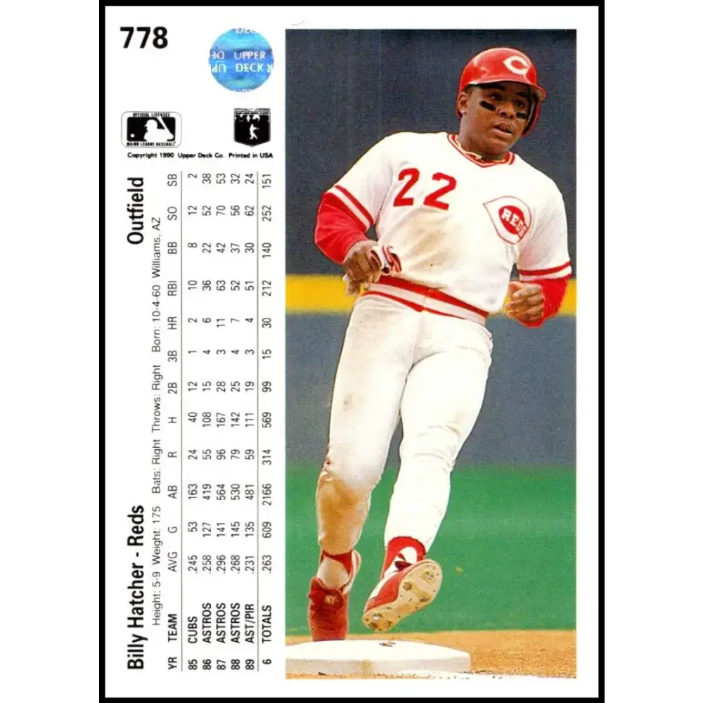 1990 Upper Deck #778 Billy Hatcher NM-MT Cincinnati Reds Baseball Card - Baseball Card Single