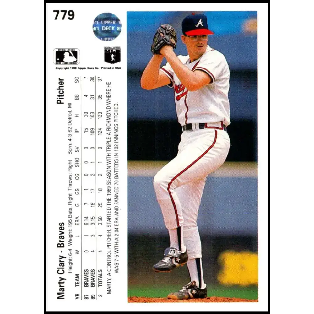 1990 Upper Deck #779 Marty Clary NM-MT Atlanta Braves Baseball Card - Baseball Card Single