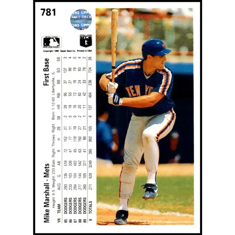 1990 Upper Deck #781 Mike Marshall NM-MT New York Mets Baseball Card - Baseball Card Single