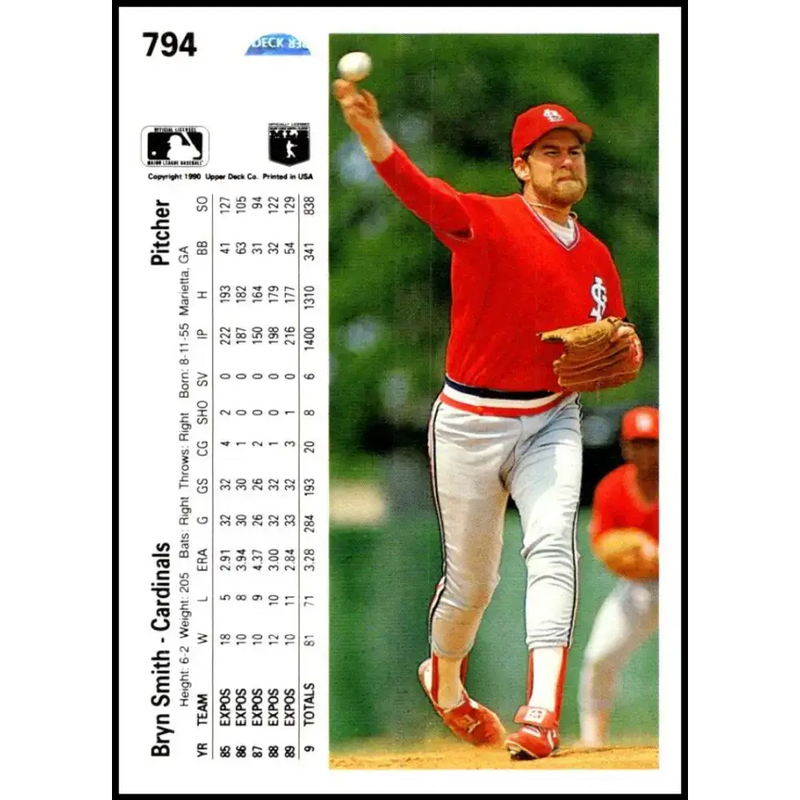 1990 Upper Deck #794 Bryn Smith NM-MT St. Louis Cardinals Baseball Card - Baseball Card Single