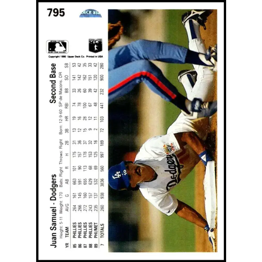 1990 Upper Deck #795 Juan Samuel NM-MT Los Angeles Dodgers Baseball Card - Baseball Card Single