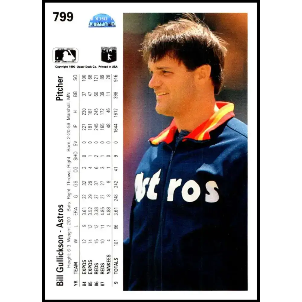 1990 Upper Deck #799 Bill Gullickson NM-MT Houston Astros Baseball Card - Baseball Card Single