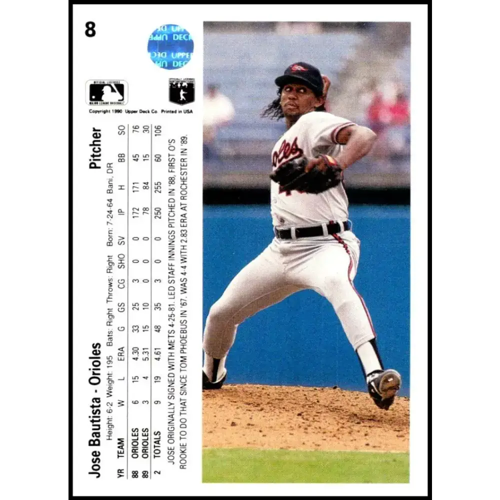 1990 Upper Deck #8 Jose Bautista NM-MT Baltimore Orioles Baseball Card - Baseball Card Single