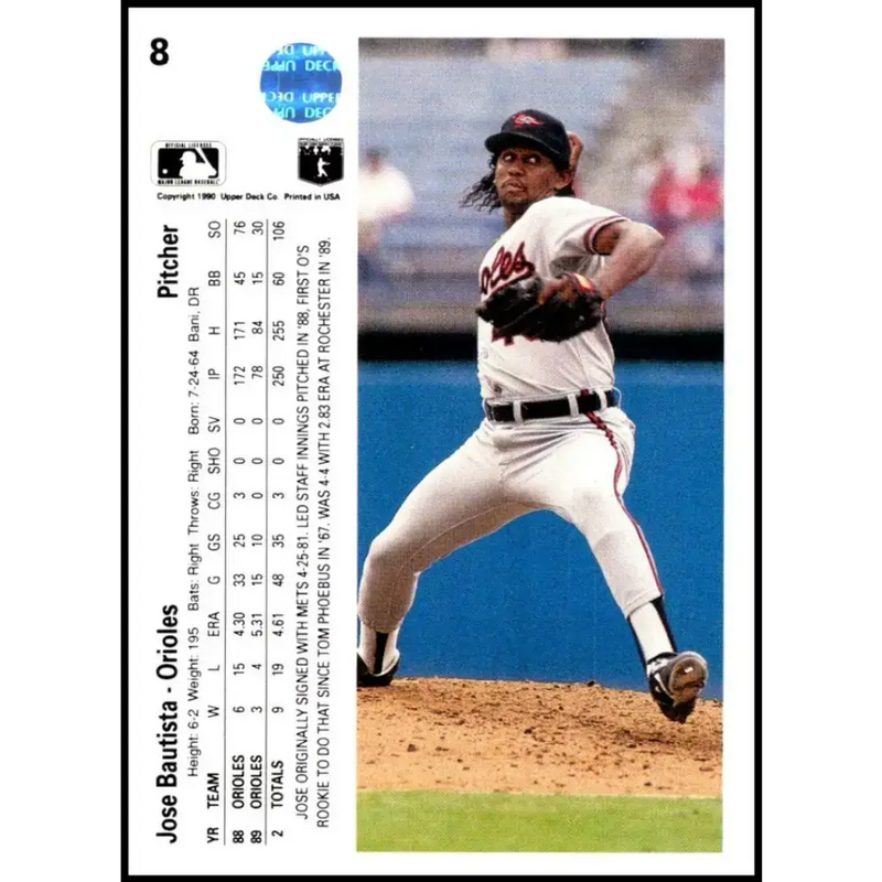 1990 Upper Deck #8 Jose Bautista NM-MT Baltimore Orioles Baseball Card - Baseball Card Single