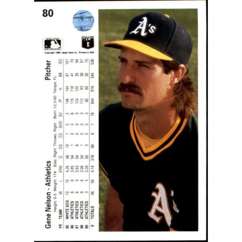 1990 Upper Deck #80 Gene Nelson NM-MT Oakland Athletics Baseball Card - Baseball Card Single