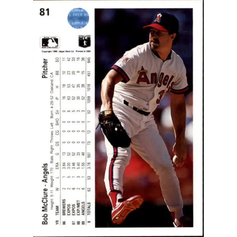 1990 Upper Deck #81 Bob McClure NM-MT California Angels Baseball Card - Baseball Card Single