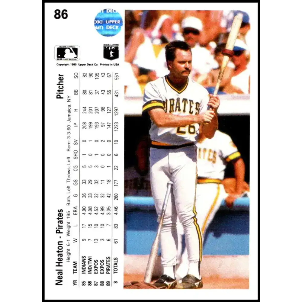 1990 Upper Deck #86 Neal Heaton NM-MT Pittsburgh Pirates Baseball Card - Baseball Card Single