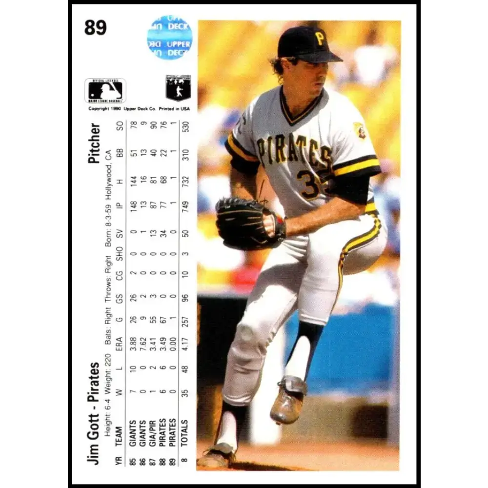 1990 Upper Deck #89b Jim Gott COR NM-MT Pittsburgh Pirates Baseball Card - Baseball Card Single
