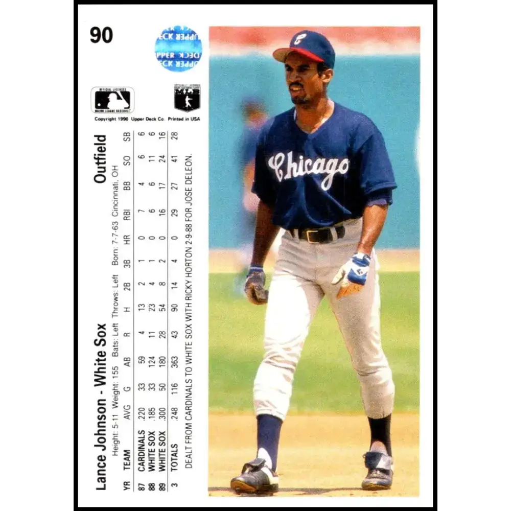 1990 Upper Deck #90 Lance Johnson NM-MT Chicago White Sox Baseball Card - Baseball Card Single