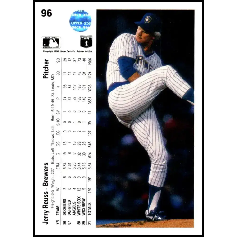 1990 Upper Deck #96 Jerry Reuss NM-MT Milwaukee Brewers Baseball Card - Baseball Card Single