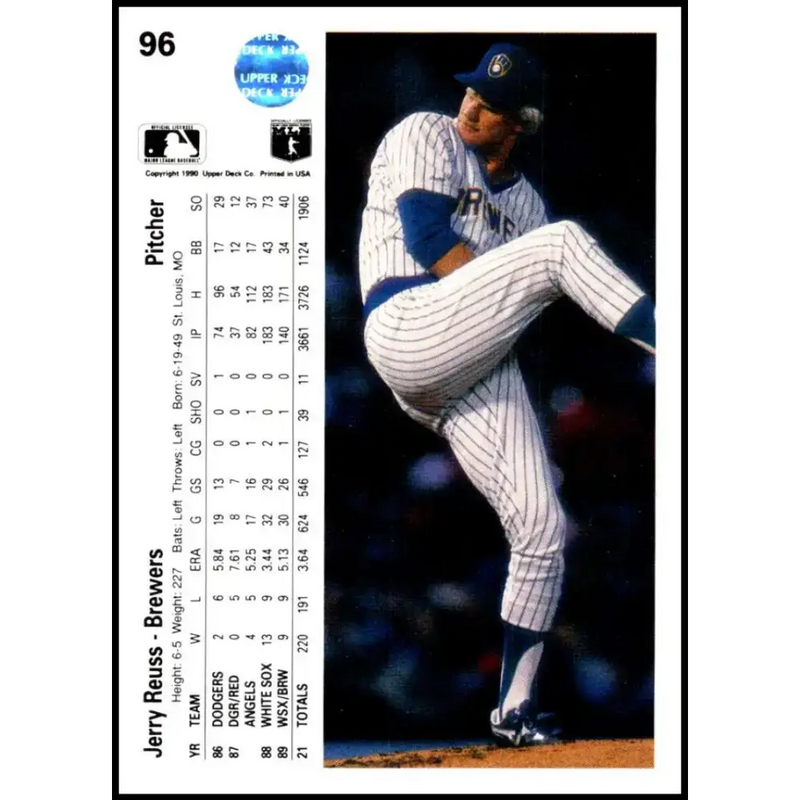 1990 Upper Deck #96 Jerry Reuss NM-MT Milwaukee Brewers Baseball Card - Baseball Card Single