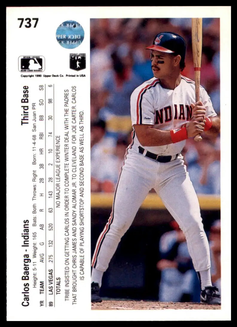 1990 Upper Deck Carlos Baerga RC 737 Cleveland Indians NM - Baseball Card Single