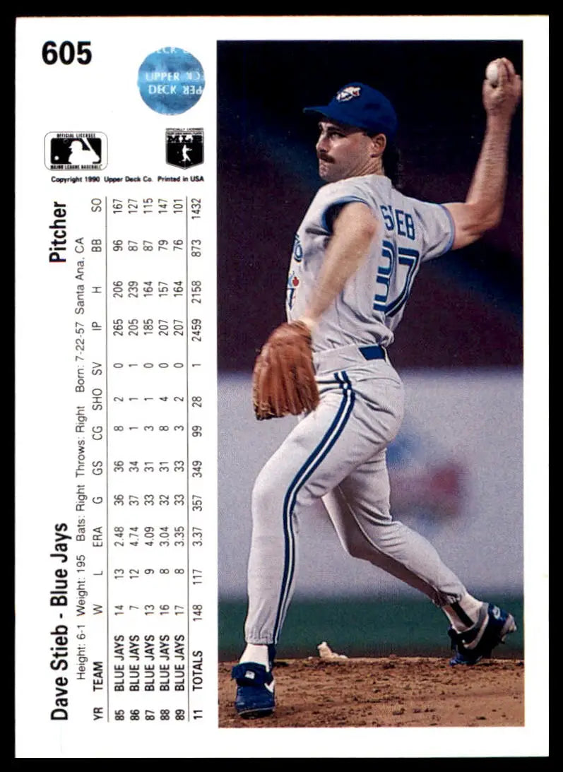 1990 Upper Deck Dave Stieb 605 Toronto Blue Jays NM - Baseball Card Single