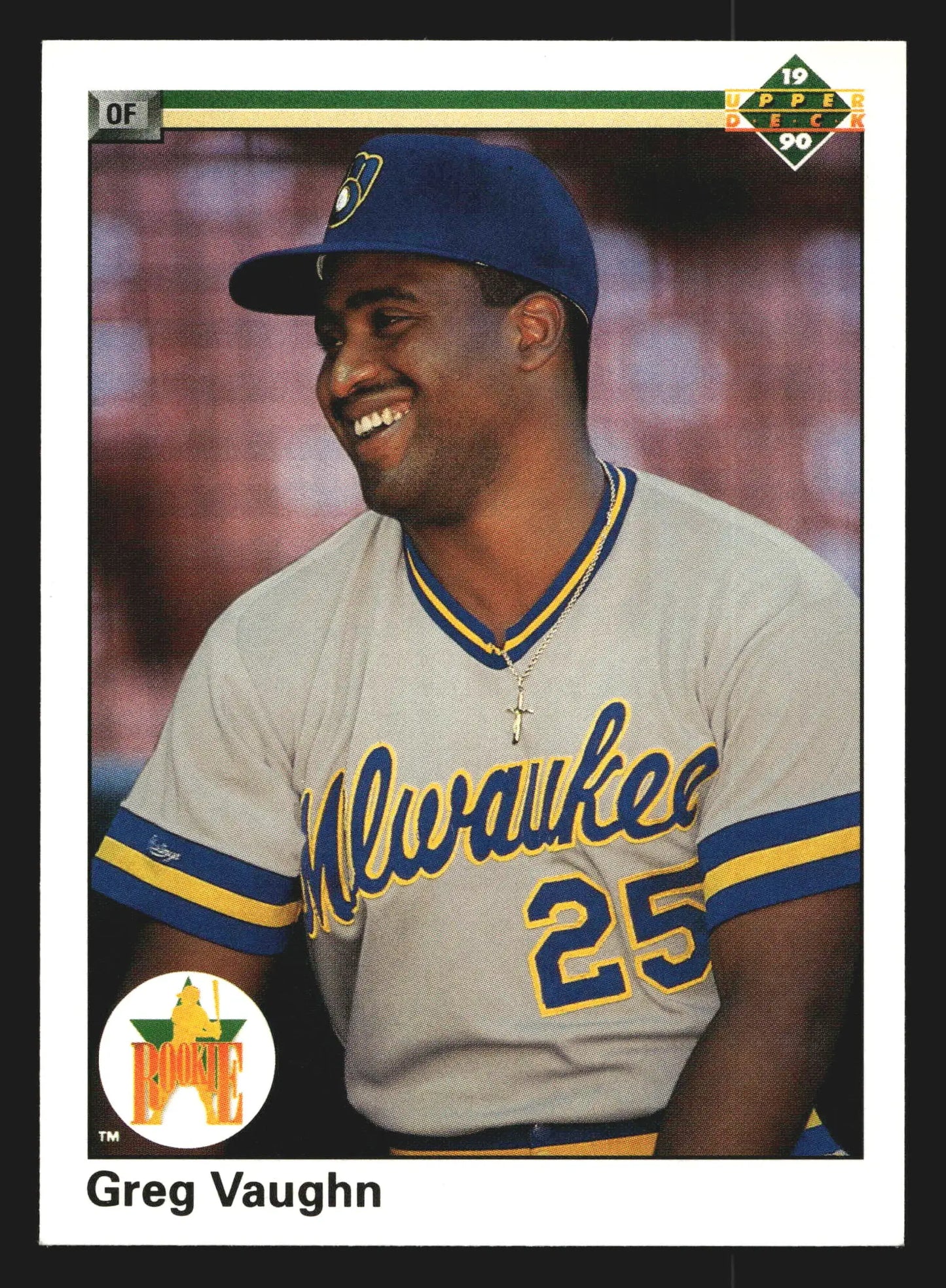 1990 Upper Deck Greg Vaughn #25 Star Rookie RC Milwaukee Brewers - Baseball Card Single