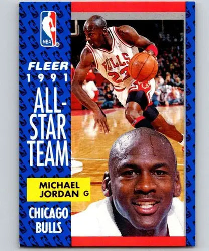 Original gloss Michael Jordan basketball card from 1991-92 Fleer series displayed by Simply Sandoval