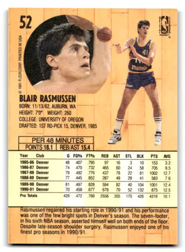 1991-92 Fleer #52 Blair Rasmussen NM Near Mint Hawks ID:82107 - Basketball Card Single