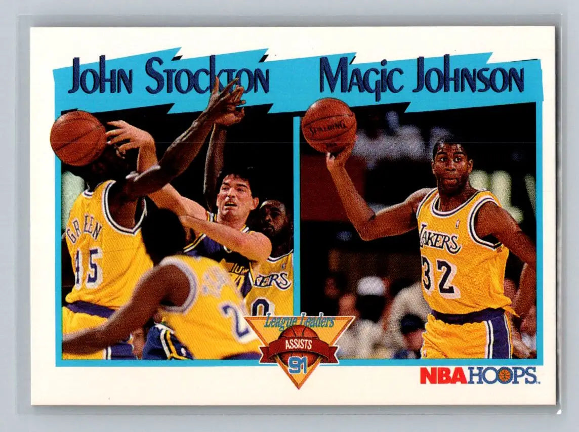1991-92 Hoops #312 John Stockton / Magic Johnson LL - Basketball Card Single