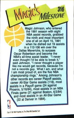 1991-92 Hoops #316 Magic Johnson - Basketball Card Single