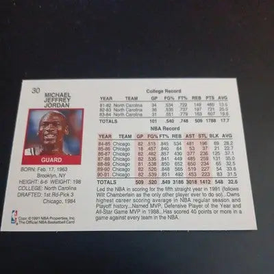 1991-92 NBA Hoops - Michael Jordan #30. Chicago Bulls. NRMT+ - Basketball Card Single