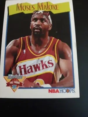 1991-92 NBA Hoops - Milestones Moses Malone #318. Hawks. NRMT+ - Basketball Card Single