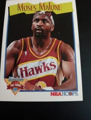 1991-92 NBA Hoops - Milestones Moses Malone #318. Hawks. NRMT+ - Basketball Card Single