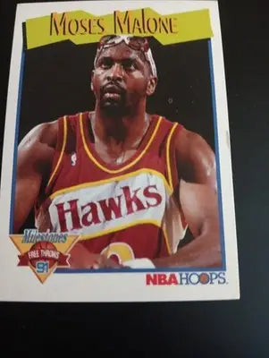 1991-92 NBA Hoops - Milestones Moses Malone #318. Hawks. NRMT+ - Basketball Card Single