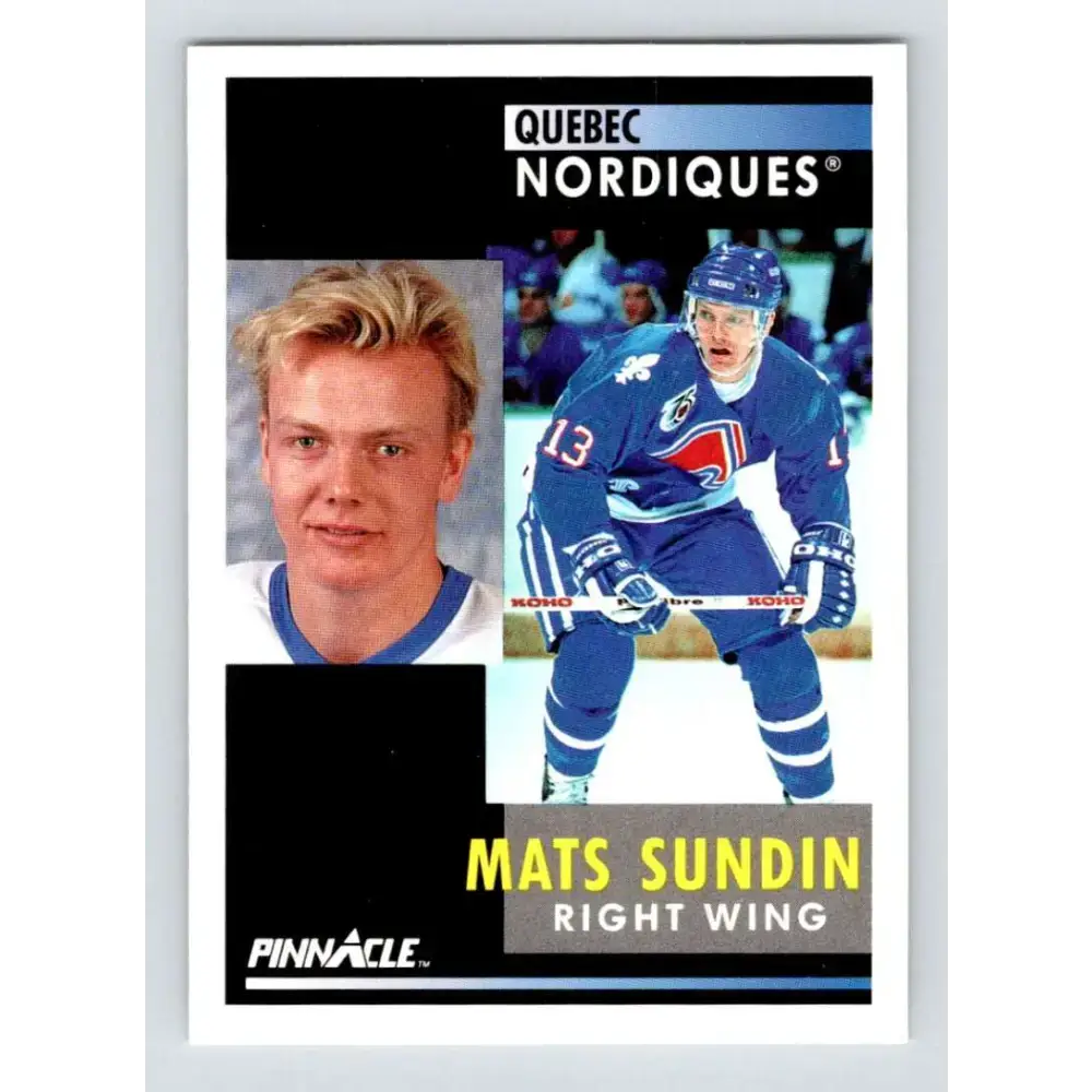 1991-92 Pinnacle #10 Mats Sundin NM-MT Quebec Nordiques Hockey Card - Hockey Card Single